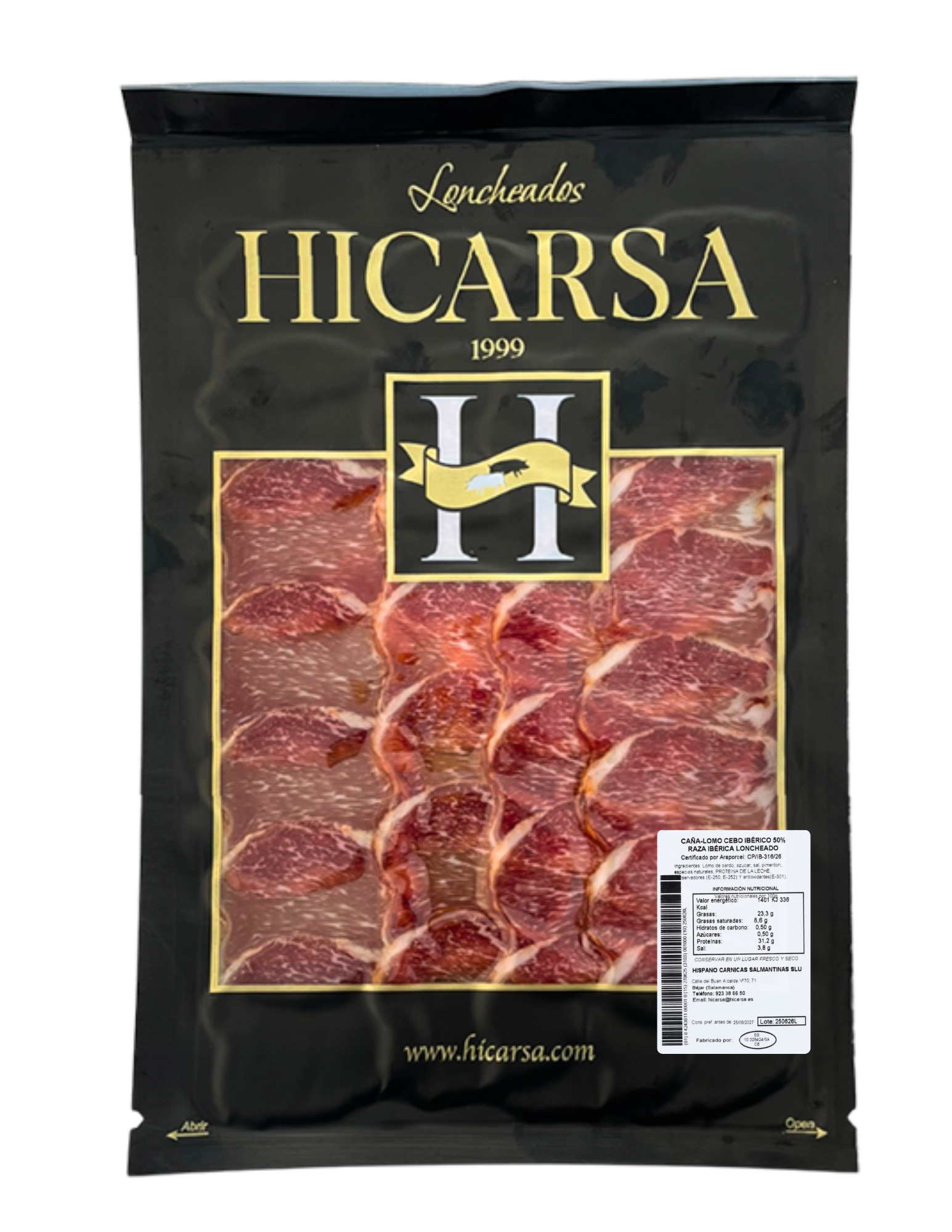 Sobre Caña de Lomo Cebo Ibérico 50% Raza Ibérica loncheado a máquina