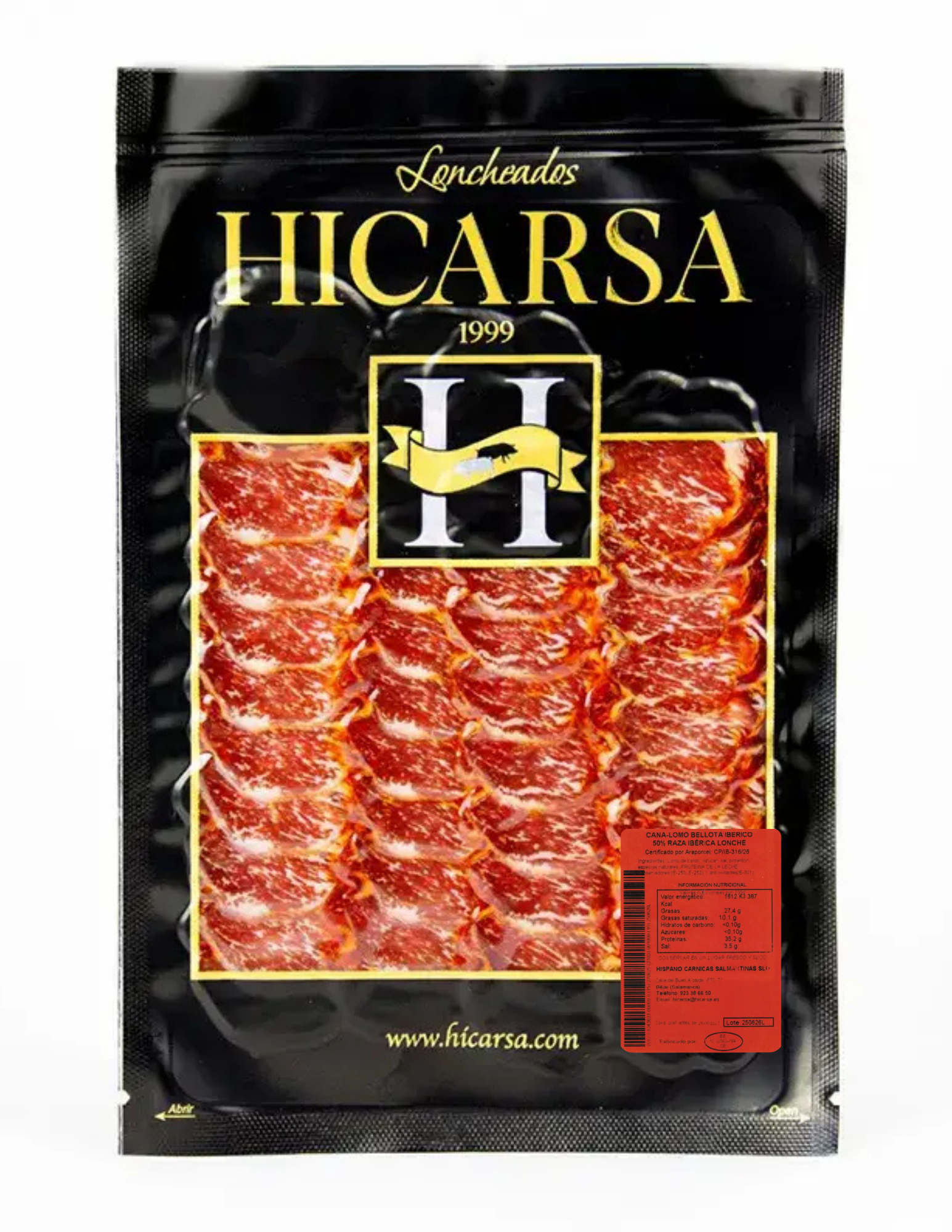 Sobre de Caña de Lomo Bellota Ibérico 50% Raza Ibérica loncheado a máquina