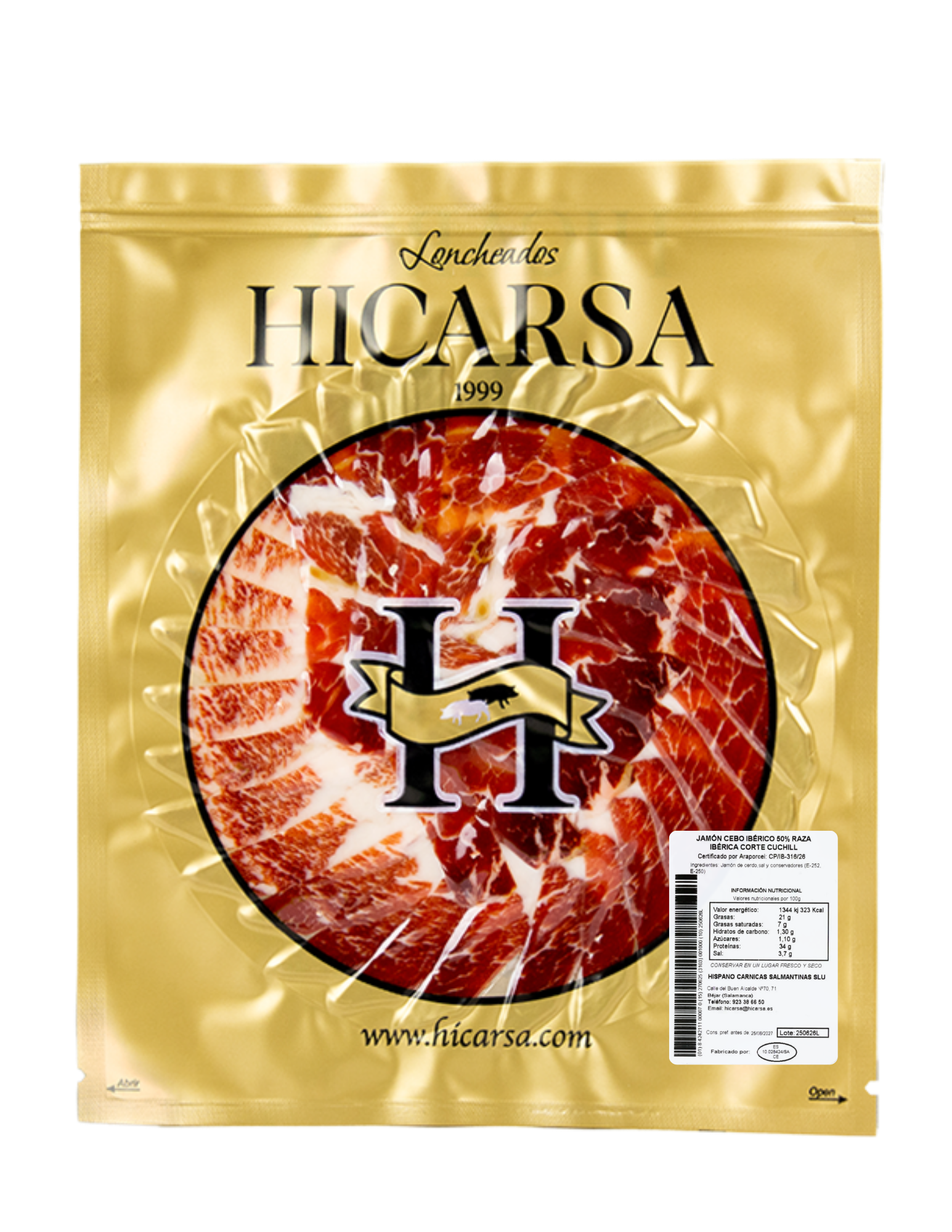 Jamón Cebo Ibérico 50% Raza Ibérica Corte Cuchillo al Vacío