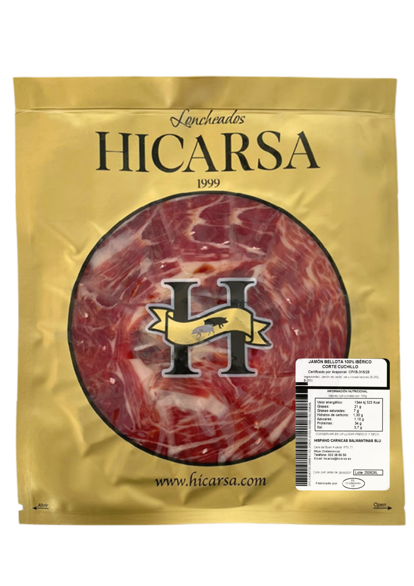 Jamón Bellota Ibérico 100% Raza Ibérica Corte Cuchillo al Vacío