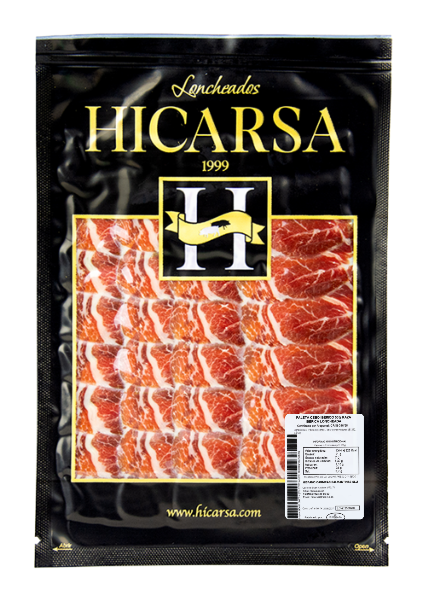 Sobre de Paleta Cebo Ibérico 50% Raza Ibérica loncheado a máquina